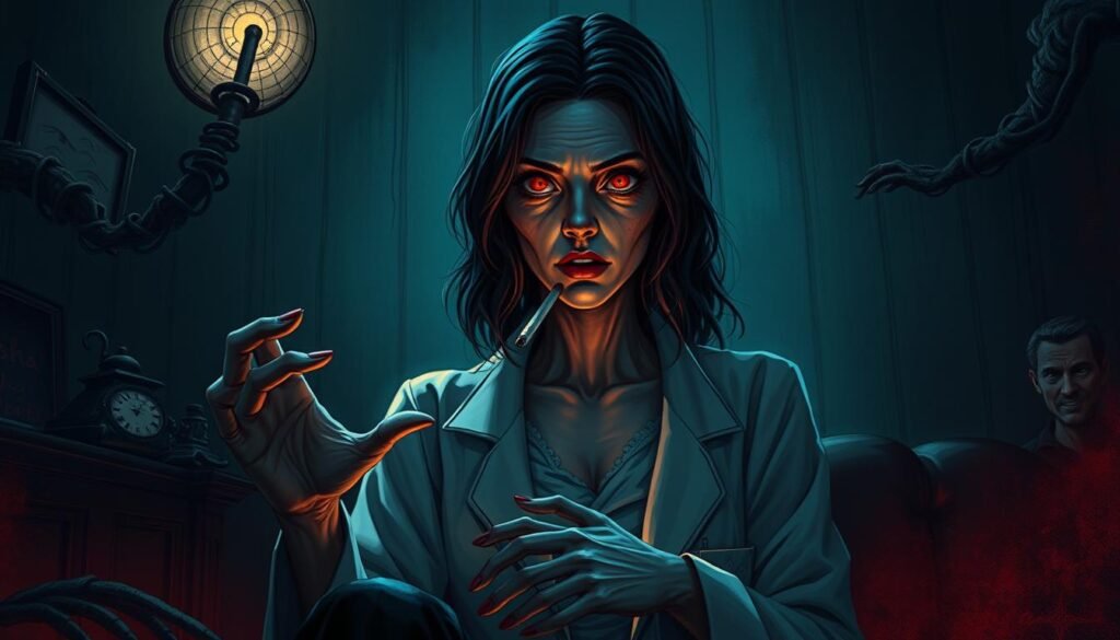 Melvina's Therapy horror manhwa artwork showing the eerie therapist Melvina's Therapy horror manhwa artwork showing the eerie therapist